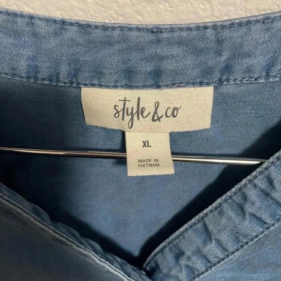 Style & Co denim short sleeved blouse size XL - Picture 4 of 5